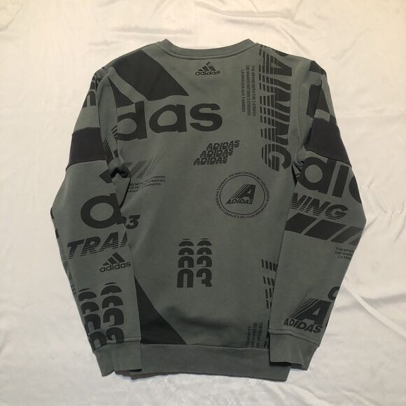 Adidas Sweatshirt Adult Small Gray Casual Crew Neck Pullover Men’s AOP - Picture 2 of 8